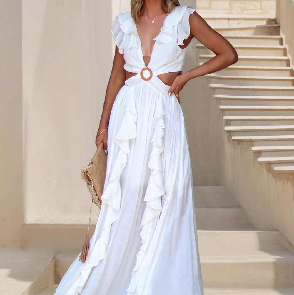 Ivory Cutout Ruffle Maxi Dress - Picture 7 of 8